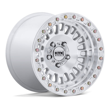 KMC Aztec Beadlock KS242 UTV wheel in machined, angled front view