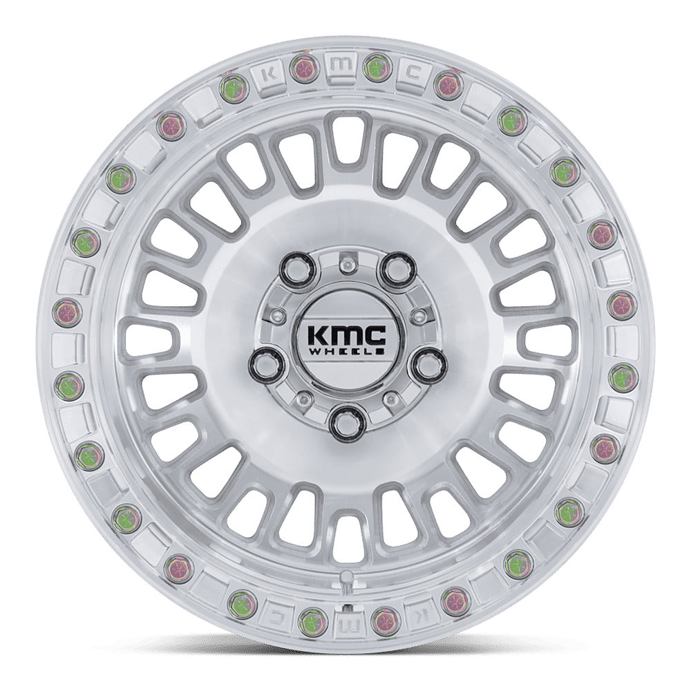 KMC Aztec Beadlock KS242 UTV wheel in machined, straight-on face view