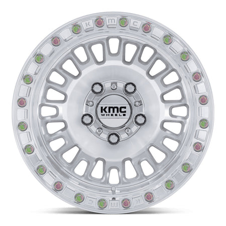 KMC Aztec Beadlock KS242 UTV wheel in machined, straight-on face view
