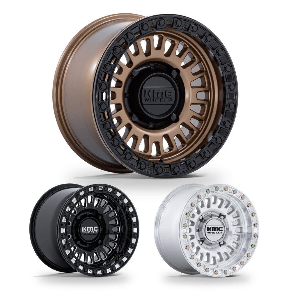 KMC Aztec Beadlock (KS242) UTV wheel in every finish: matte bronze with matte black ring, gloss black milled and machined