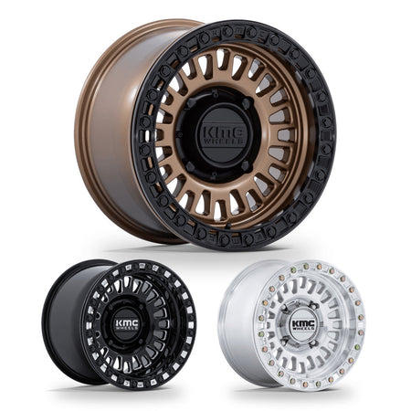KMC Aztec Beadlock (KS242) UTV wheel in every finish: matte bronze with matte black ring, gloss black milled and machined