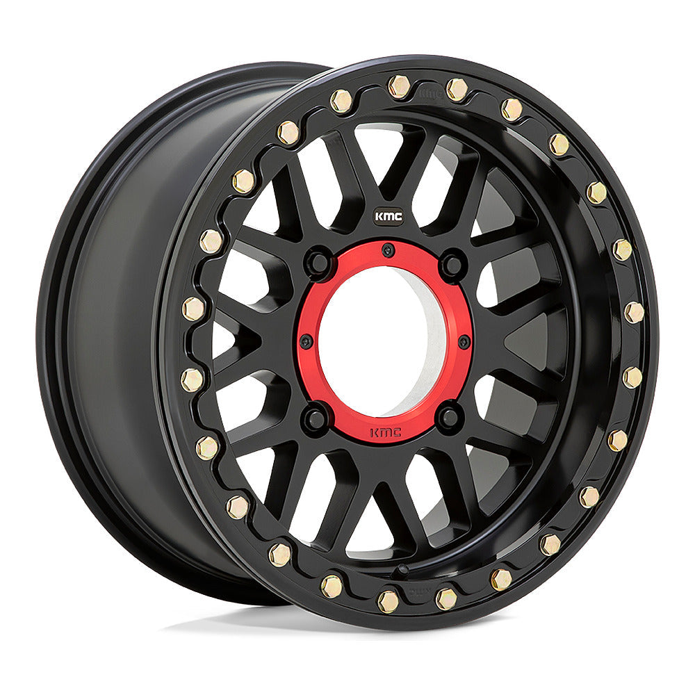 KMC Grenade Beadlock KS235 UTV wheel in satin black, angled front view
