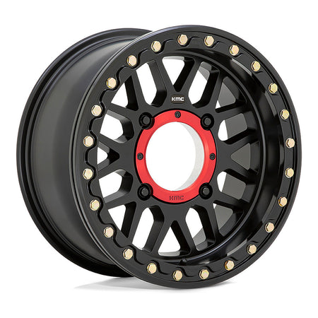 KMC Grenade Beadlock KS235 UTV wheel in satin black, angled front view
