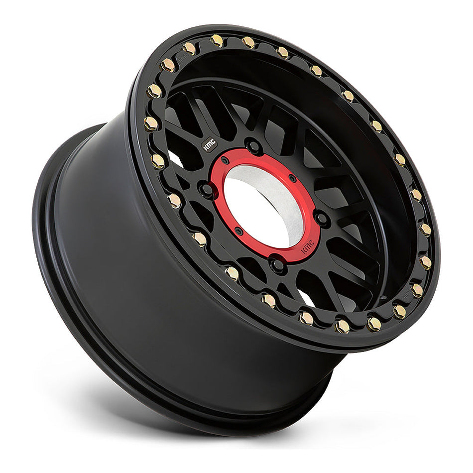 KMC Grenade Beadlock KS235 UTV wheel in satin black, side angle showing the barrel and lip