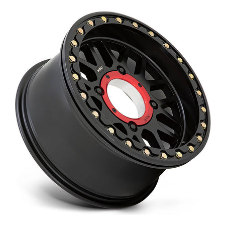 KMC Grenade Beadlock KS235 UTV wheel in satin black, side angle showing the barrel and lip