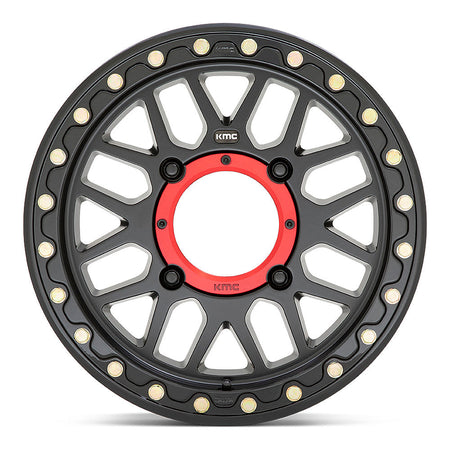 KMC Grenade Beadlock KS235 UTV wheel in satin black, straight-on face view