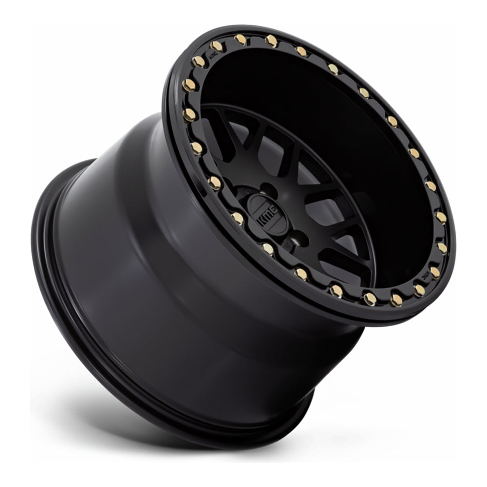 KMC Grenade Beadlock KS235 UTV wheel in satin black, side angle showing the barrel and lip