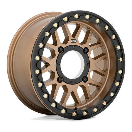 KMC Grenade Beadlock KS235 UTV wheel in satin bronze, angled front view