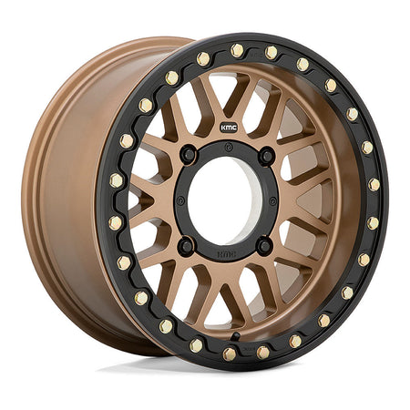 KMC Grenade Beadlock KS235 UTV wheel in satin bronze, angled front view