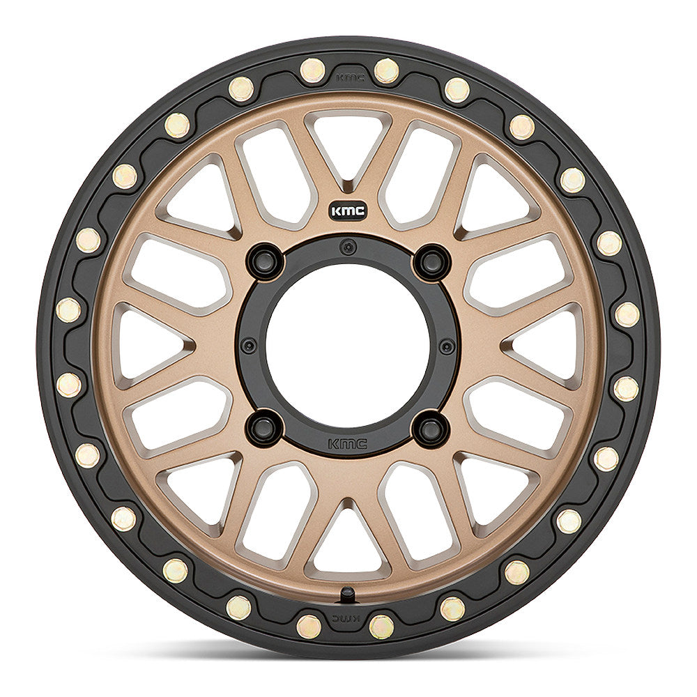 KMC Grenade Beadlock KS235 UTV wheel in satin bronze, straight-on face view
