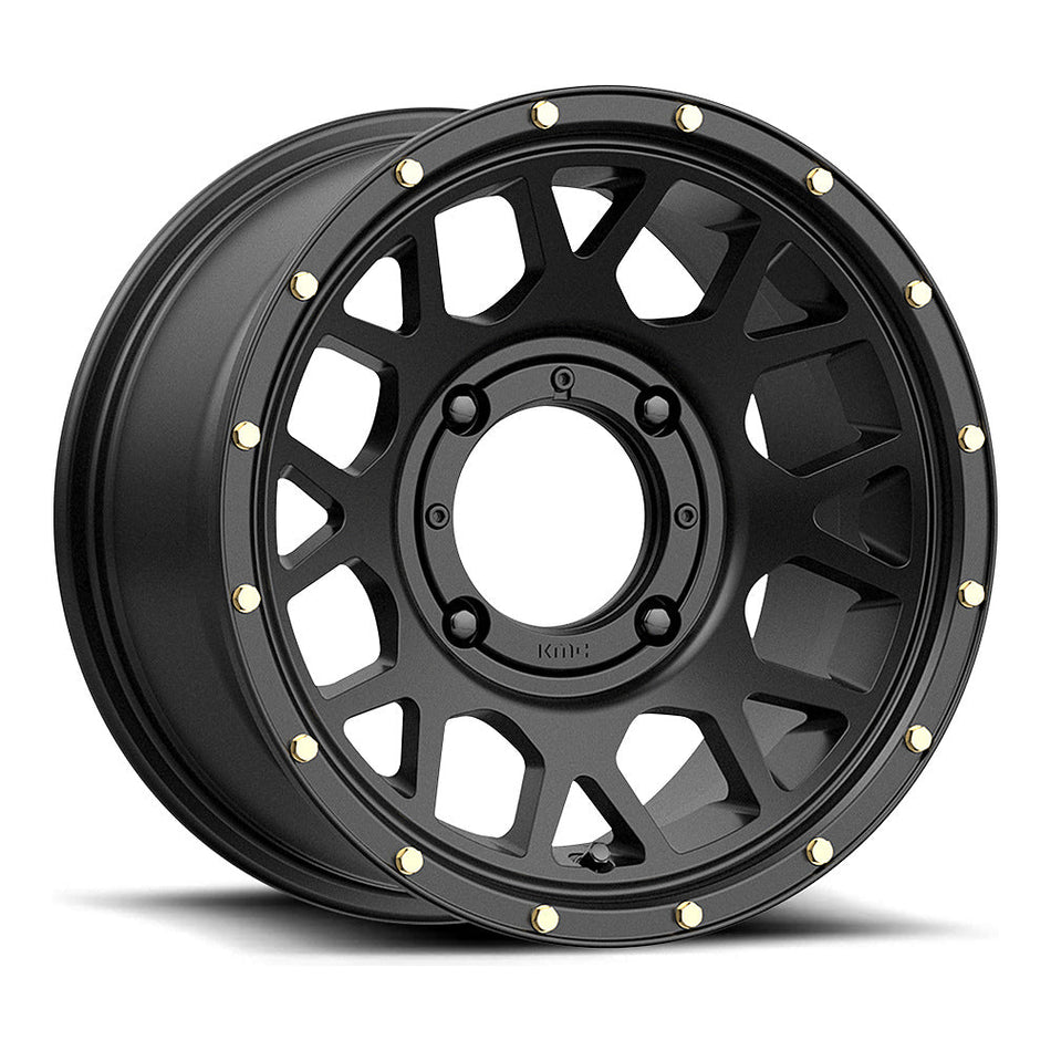 KMC Grenade KS135 UTV wheel in satin black, angled front view