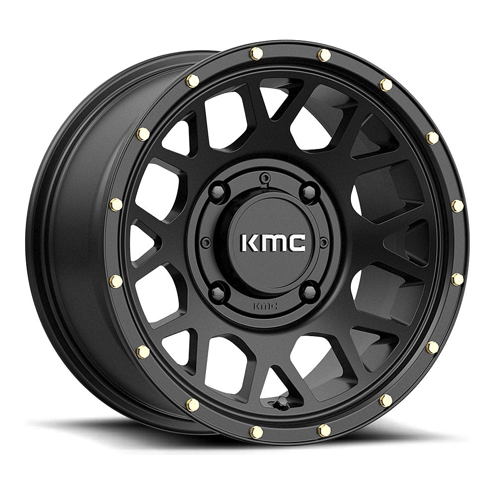 KMC Grenade KS135 UTV wheel in satin black, angled front view