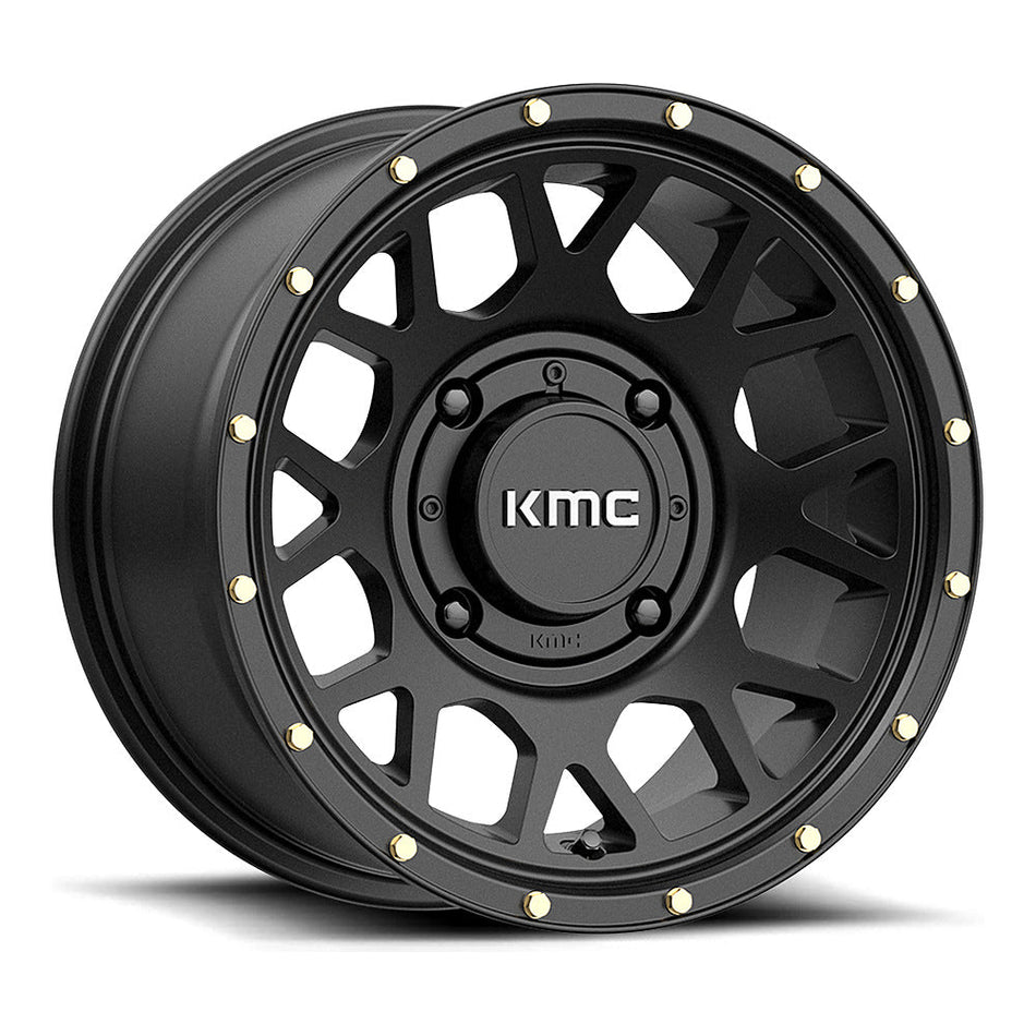 KMC Grenade KS135 UTV wheel in satin black, angled front view