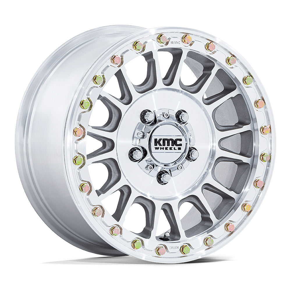 KMC Impact Beadlock KS239 UTV wheel in machined, angled front view