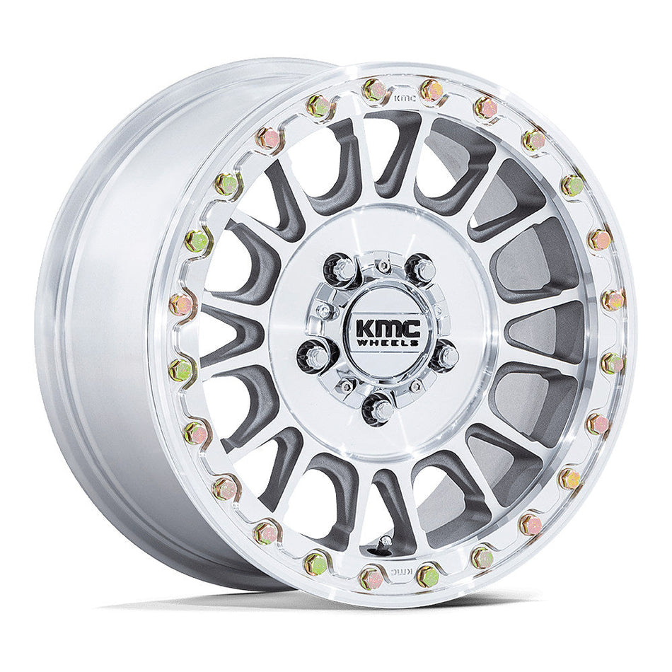 KMC Impact Beadlock KS239 UTV wheel in machined, angled front view