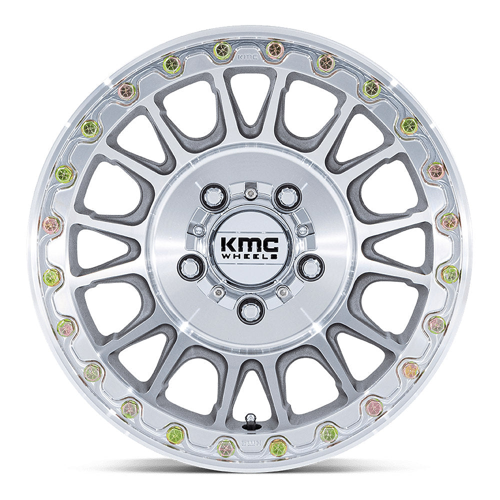 KMC Impact Beadlock KS239 UTV wheel in machined, straight-on face view