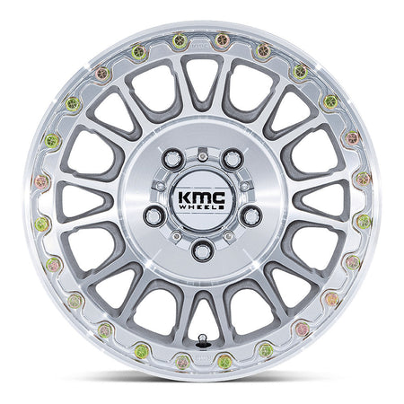 KMC Impact Beadlock KS239 UTV wheel in machined, straight-on face view