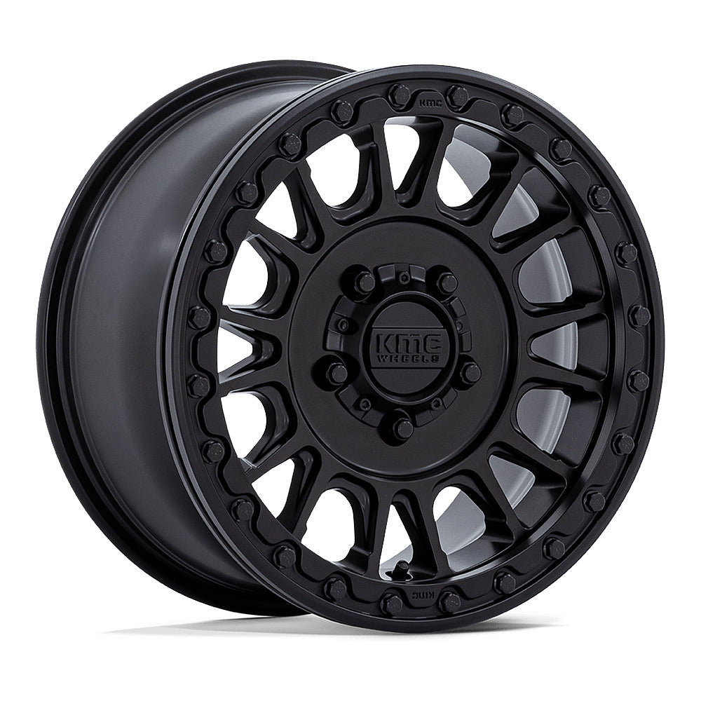 KMC Impact Beadlock KS239 UTV wheel in satin black, angled front view