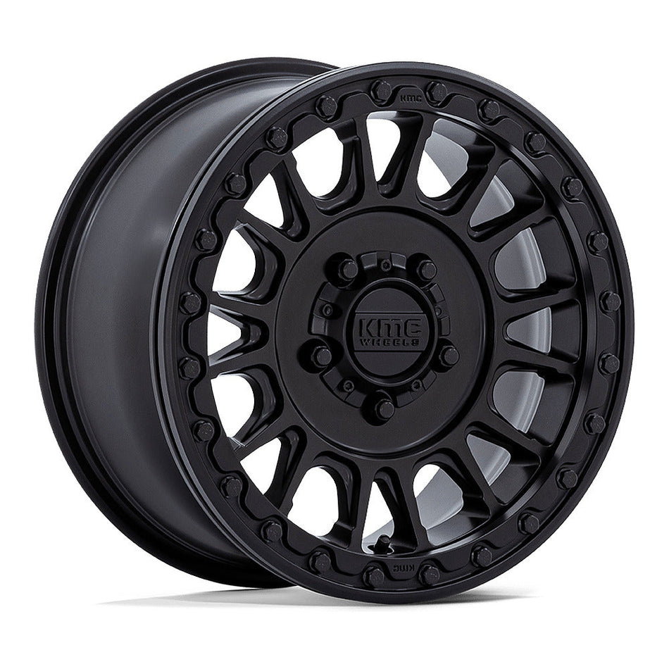 KMC Impact Beadlock KS239 UTV wheel in satin black, angled front view