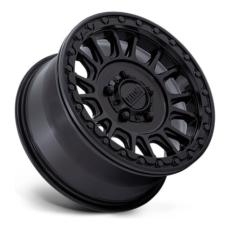 KMC Impact Beadlock KS239 UTV wheel in satin black, side angle showing the barrel and lip