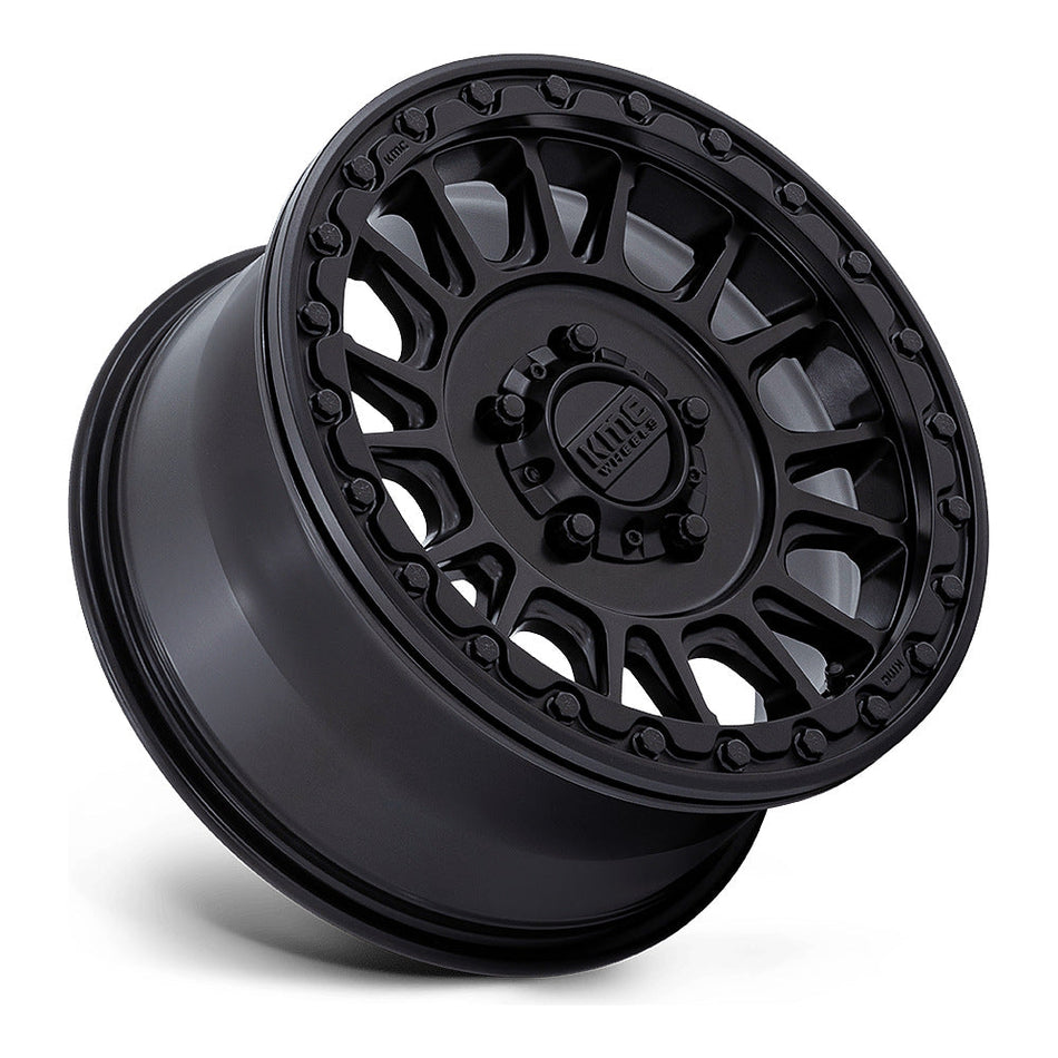 KMC Impact Beadlock KS239 UTV wheel in satin black, side angle showing the barrel and lip