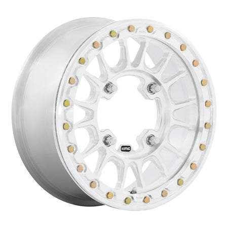KMC Impact Forged Beadlock KS436 UTV wheel in raw machined, angled front view