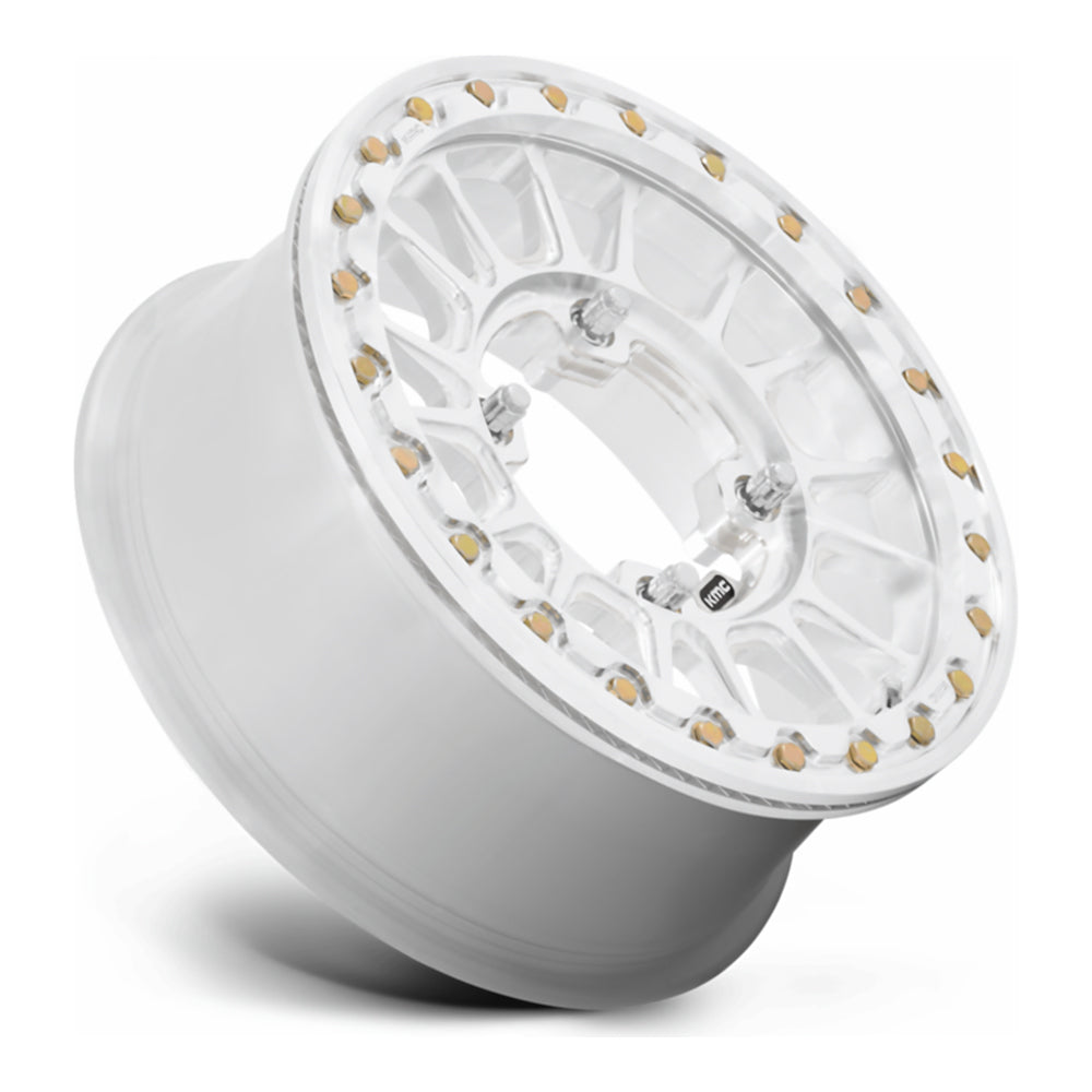 KMC Impact Forged Beadlock KS436 UTV wheel in raw machined, side angle showing the barrel and lip