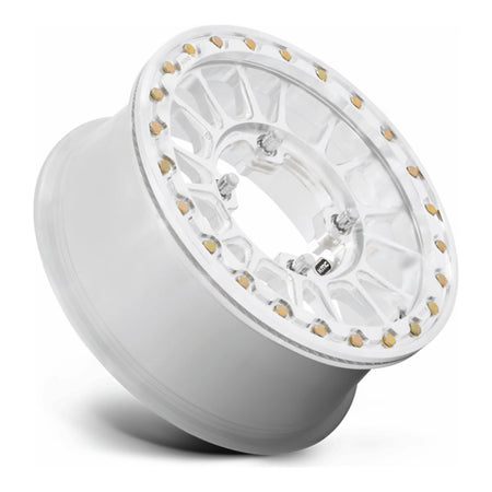 KMC Impact Forged Beadlock KS436 UTV wheel in raw machined, side angle showing the barrel and lip