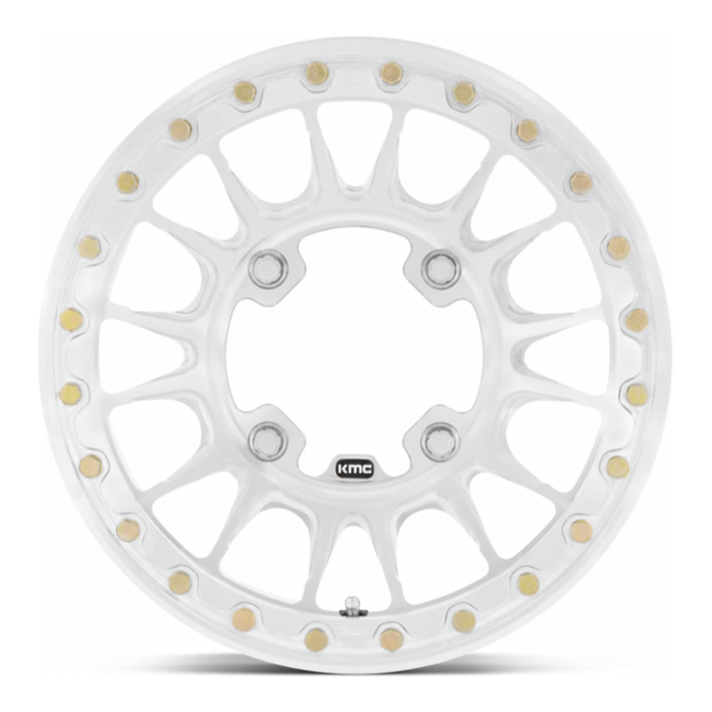 KMC Impact Forged Beadlock KS436 UTV wheel in raw machined, straight-on face view