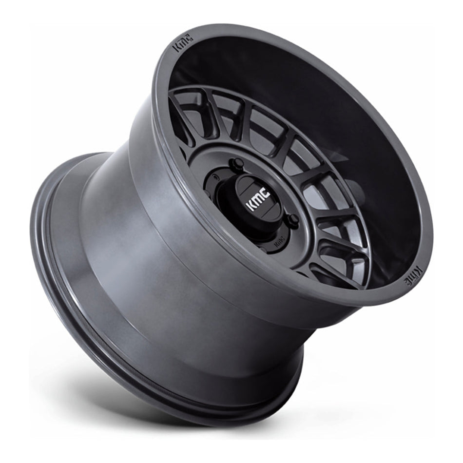 KMC Impact KS138 UTV wheel in anthracite, side angle showing the barrel and lip
