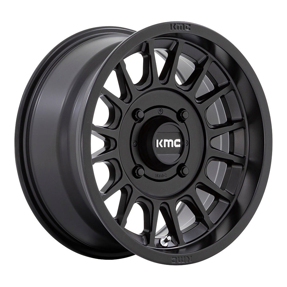 KMC Impact KS138 UTV wheel in satin black, angled front view