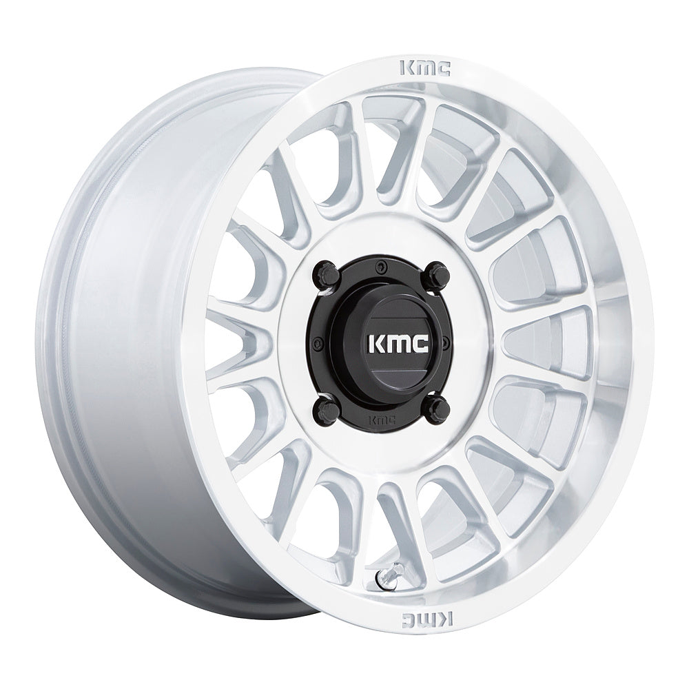 KMC Impact KS138 UTV wheel in silver with machined face, angled front view