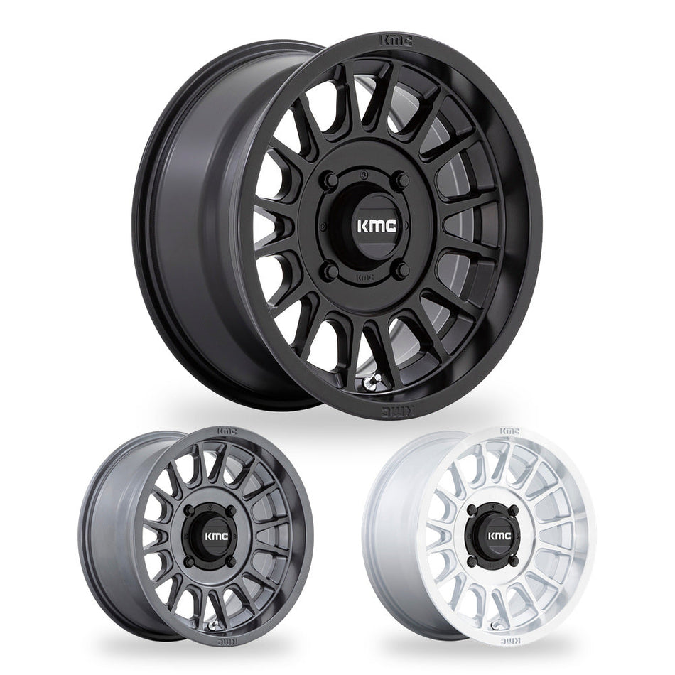KMC Impact (KS138) UTV wheel in every finish: satin black, anthracite and silver with machined face