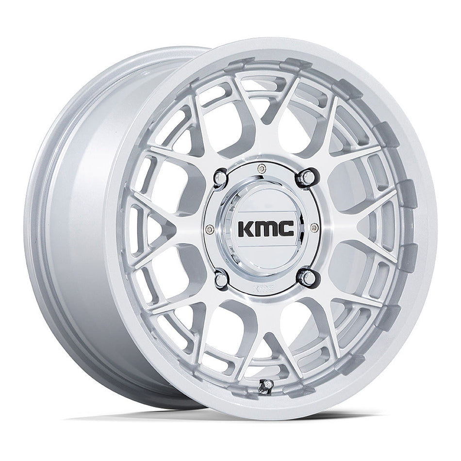 KMC Technic KS139 UTV wheel in gloss silver machined, angled front view