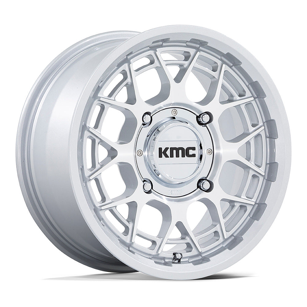 KMC Technic KS139 UTV wheel in gloss silver machined, angled front view