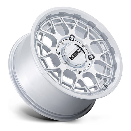 KMC Technic KS139 UTV wheel in gloss silver machined, side angle showing the barrel and lip