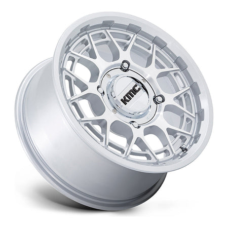 KMC Technic KS139 UTV wheel in gloss silver machined, side angle showing the barrel and lip