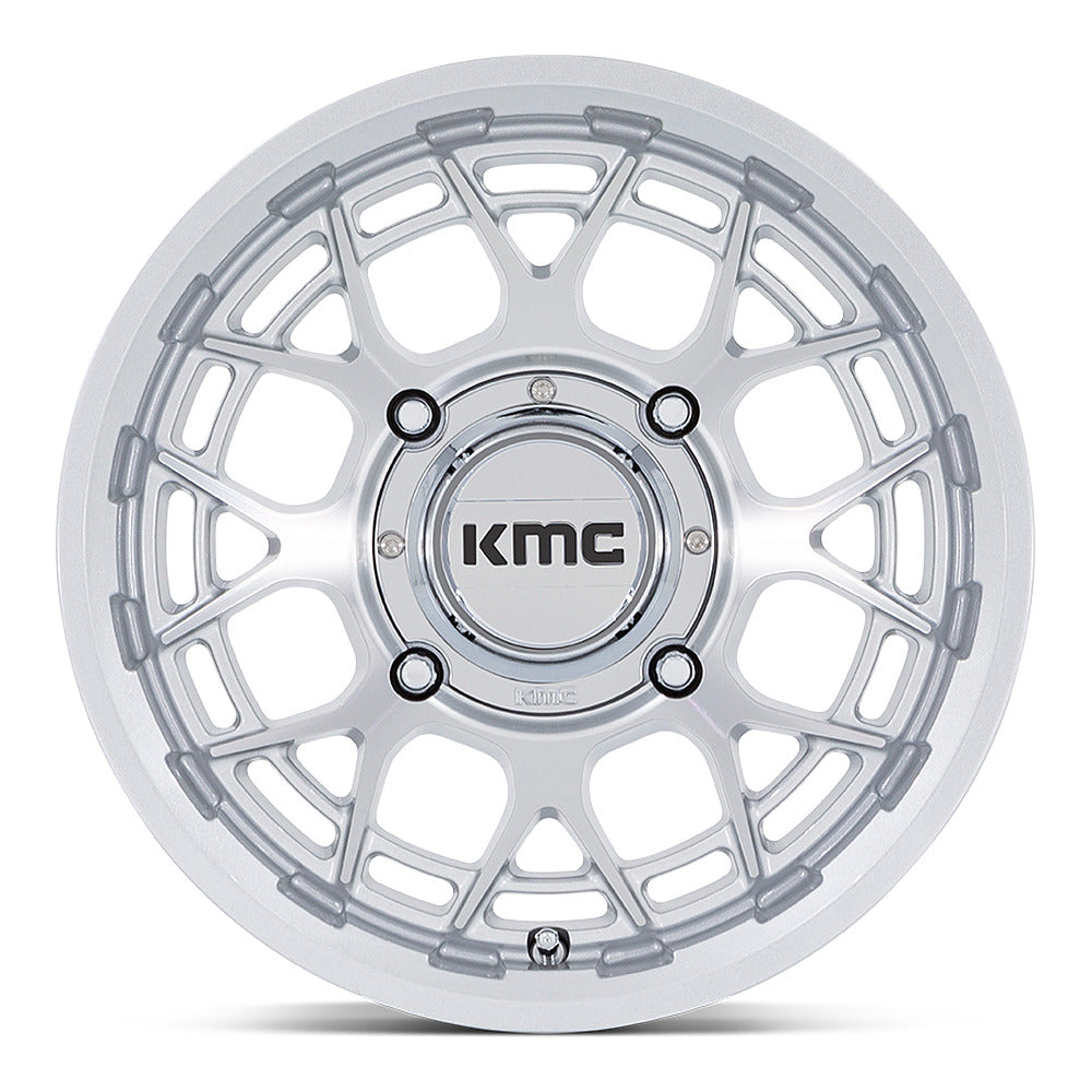 KMC Technic KS139 UTV wheel in gloss silver machined, straight-on face view