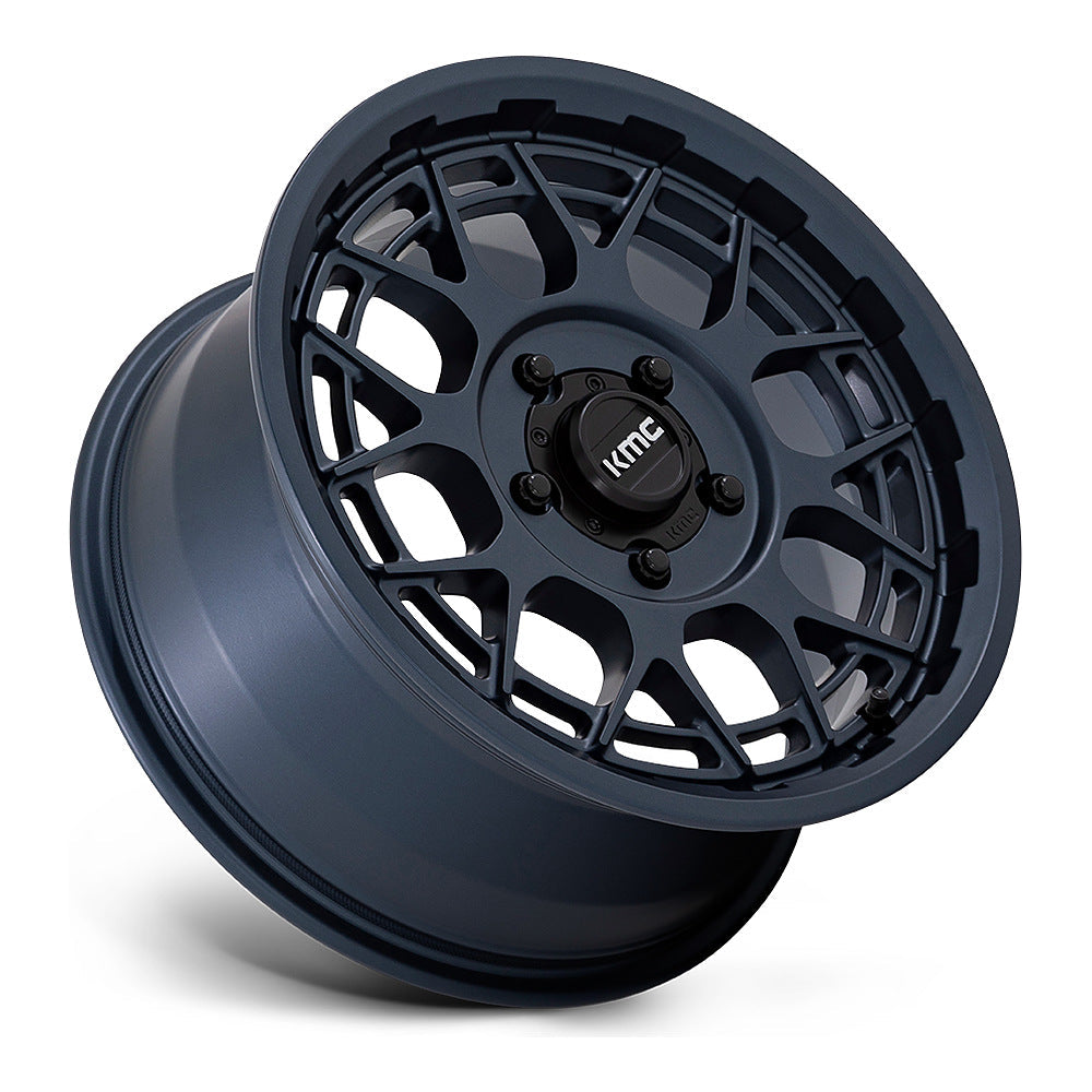 KMC Technic KS139 UTV wheel in metallic blue, side angle showing the barrel and lip