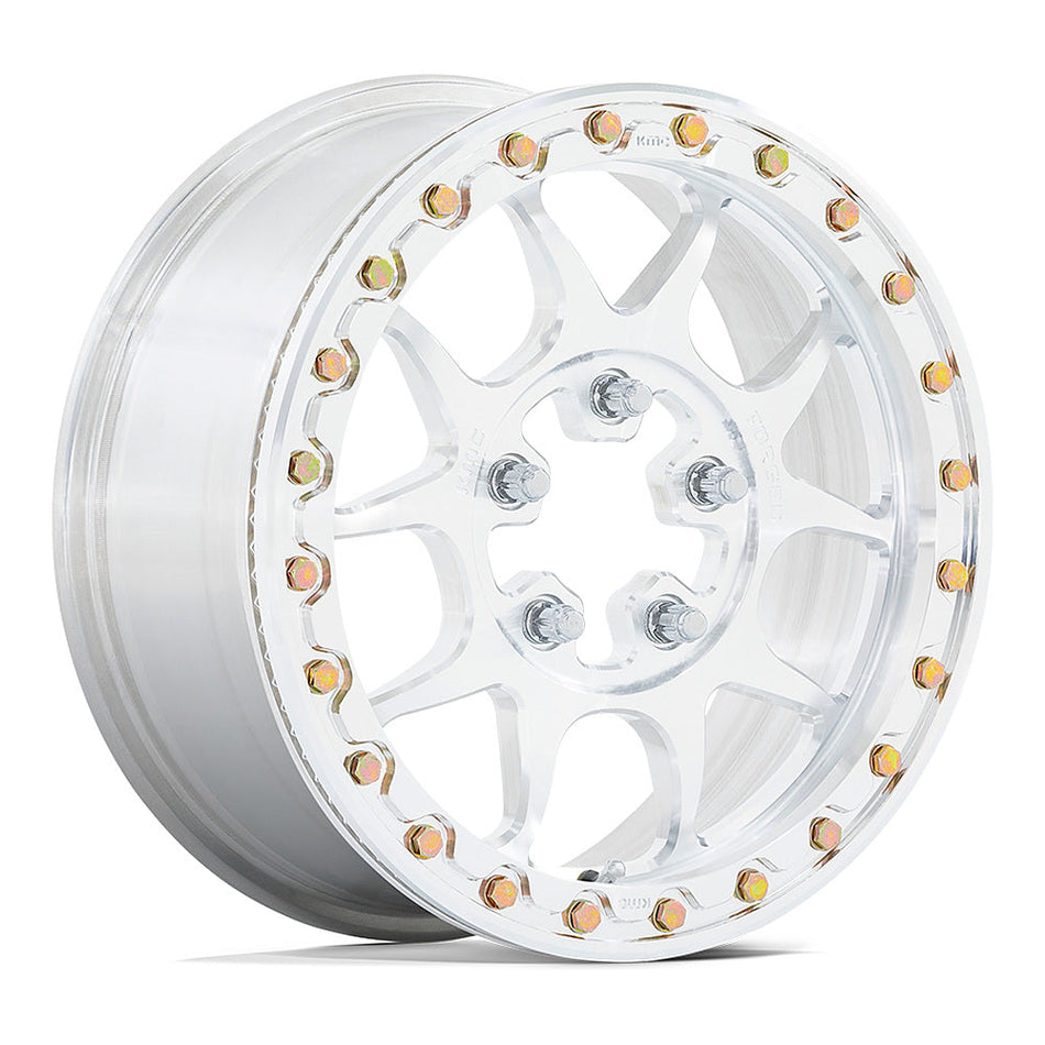 KMC Toro Forged Beadlock KS437 UTV wheel in raw machined, angled front view