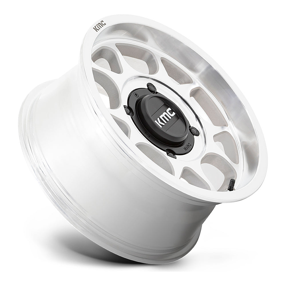 KMC Toro S KS137 UTV wheel in machined, side angle showing the barrel and lip