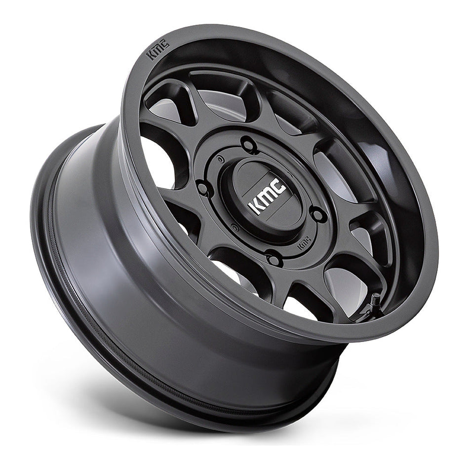 KMC Toro S KS137 UTV wheel in satin black, side angle showing the barrel and lip