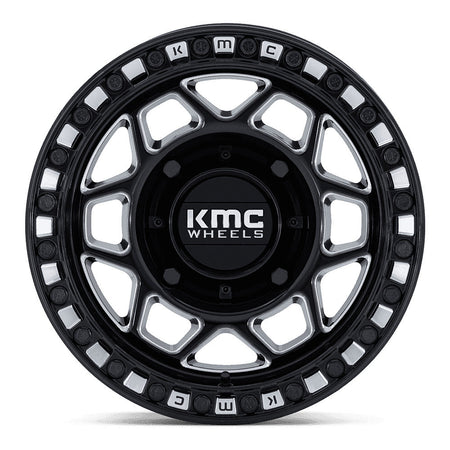 KMC Torx Beadlock KS241 UTV wheel in gloss black milled, straight-on face view