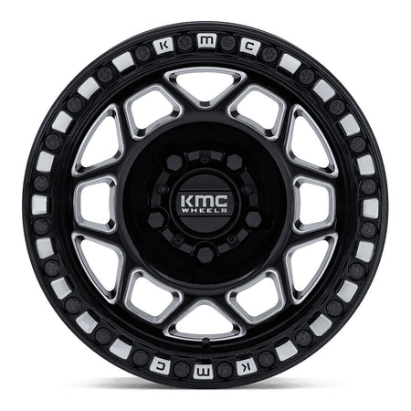 KMC Torx Beadlock KS241 UTV wheel in gloss black milled, straight-on face view