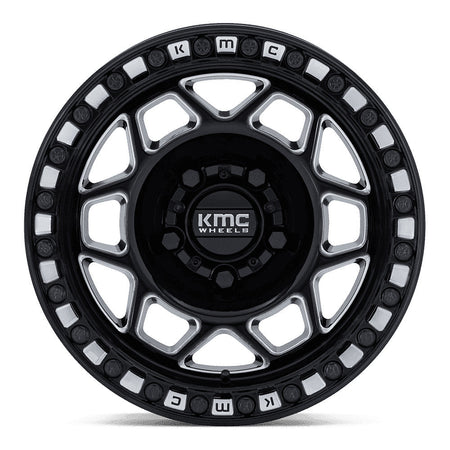 KMC Torx Beadlock KS241 UTV wheel in gloss black milled, straight-on face view