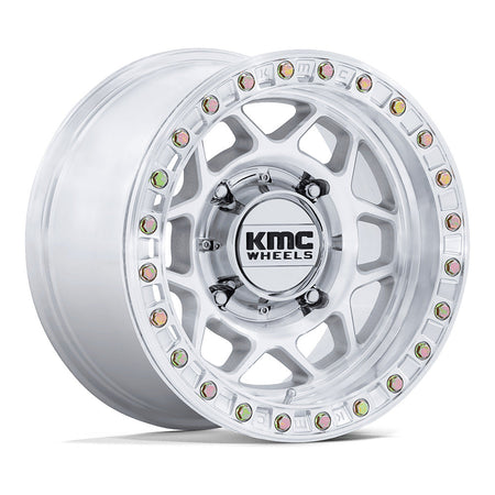 KMC Torx Beadlock KS241 UTV wheel in machined, angled front view