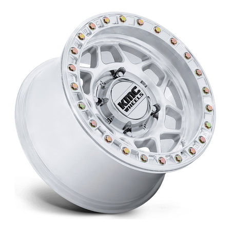 KMC Torx Beadlock KS241 UTV wheel in machined, side angle showing the barrel and lip