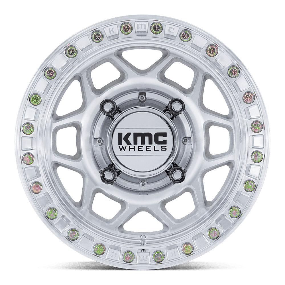 KMC Torx Beadlock KS241 UTV wheel in machined, straight-on face view