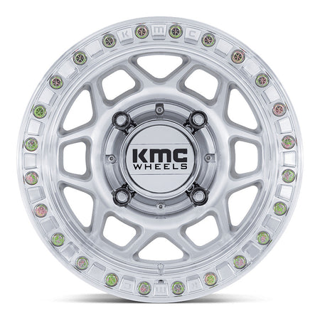 KMC Torx Beadlock KS241 UTV wheel in machined, straight-on face view