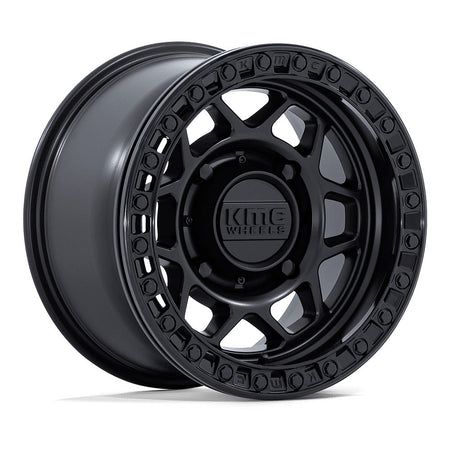 KMC Torx Beadlock KS241 UTV wheel in matte black with gloss black ring, angled front view
